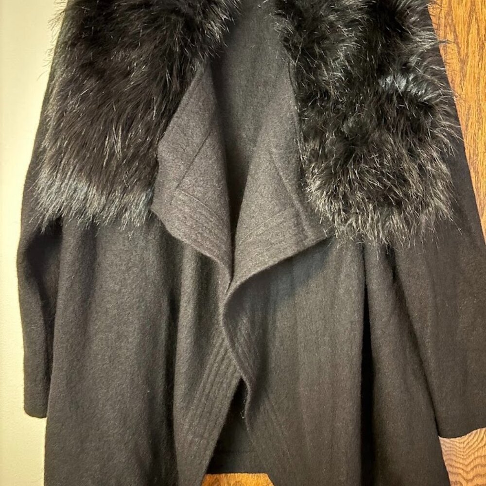 NWOT EVAN PICONE WOMEN Black Color Open Cardigan with Detachable Collar - 1x